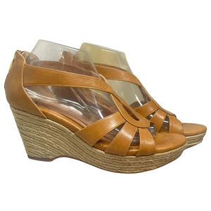 Sofft Sz 9.5 Mena Espadrille Wedge Sandals 3" Jute Heel Brown Leather Straps